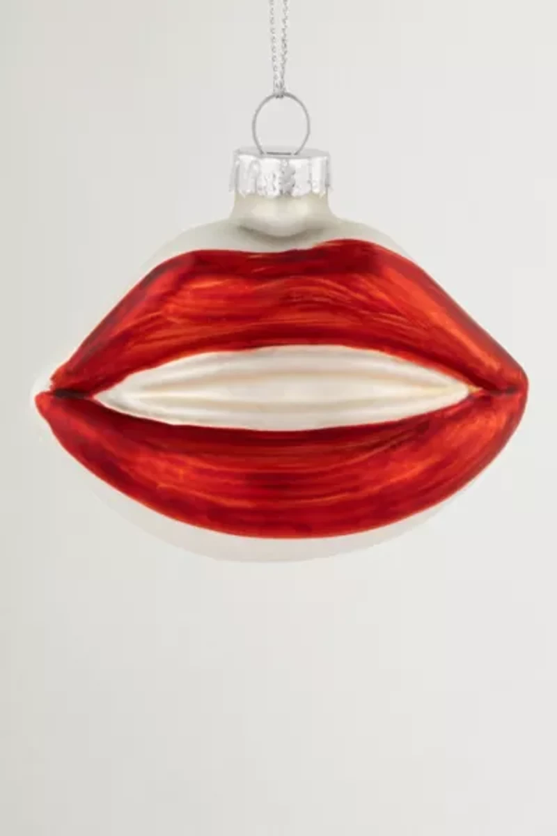 Bright Red Lips Glass Christmas Ornament