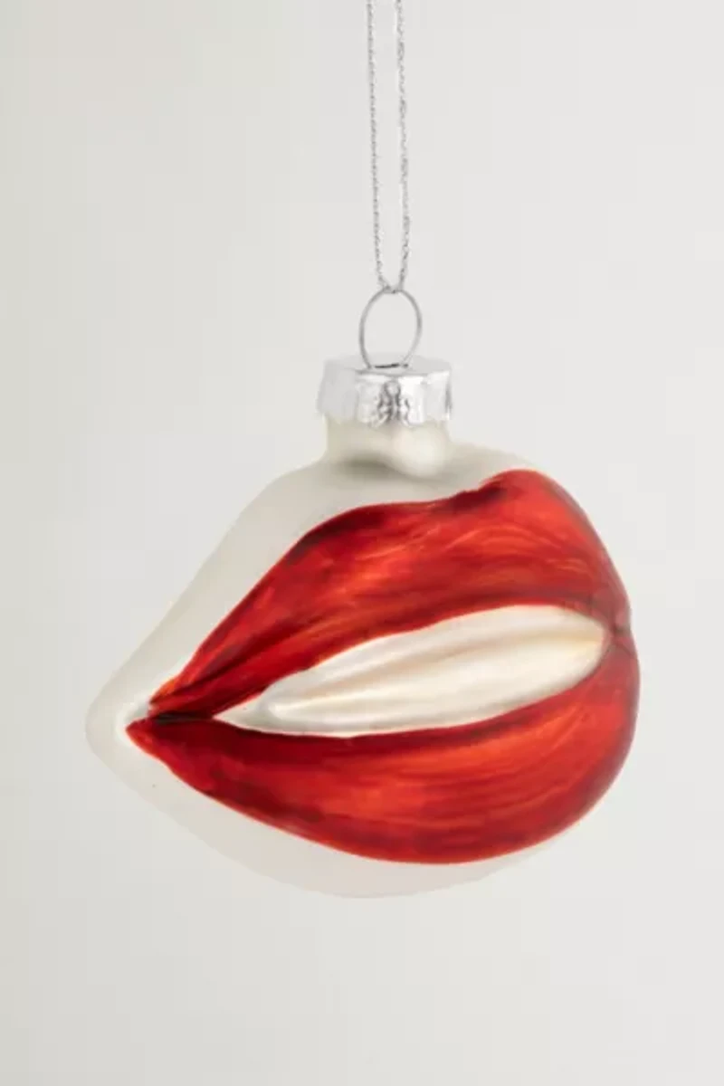 Bright Red Lips Glass Christmas Ornament