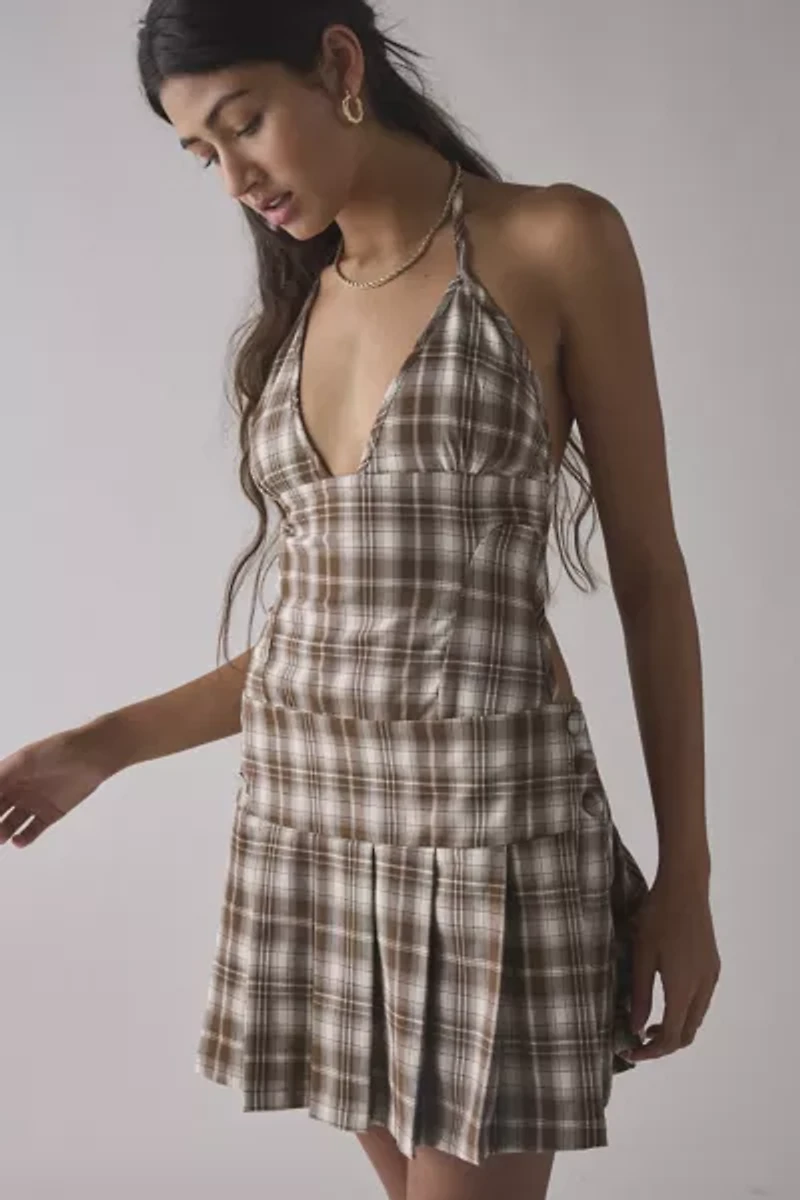 House Of Sunny The Hoxton Check Open-Back Mini Dress