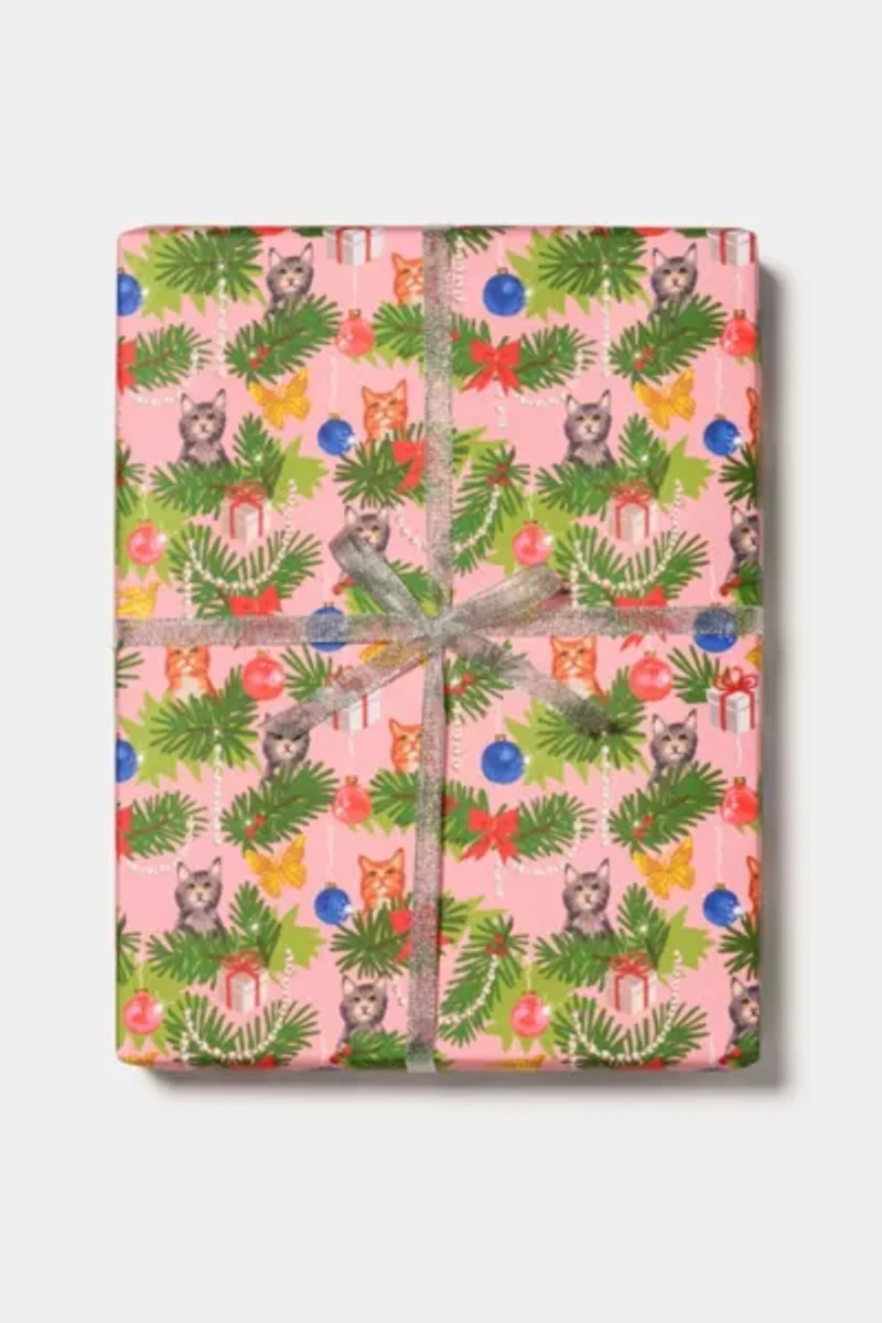 Red Cap Meowy Christmas Holiday Wrapping Paper