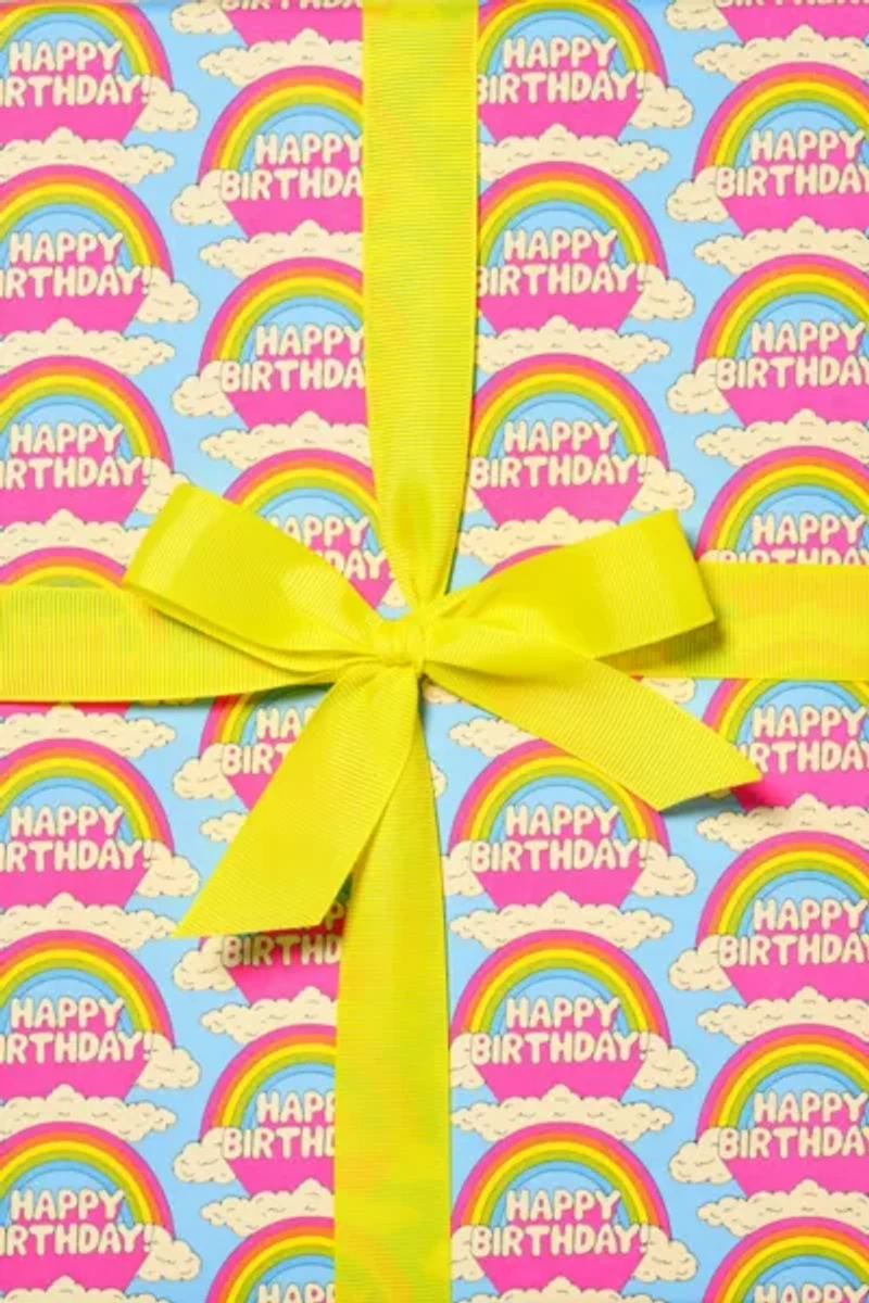 Red Cap Birthday Rainbows Wrapping Paper