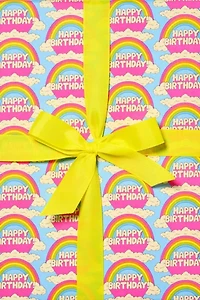 Red Cap Birthday Rainbows Wrapping Paper