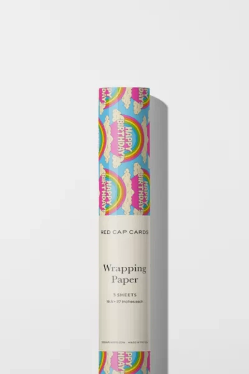 Red Cap Birthday Rainbows Wrapping Paper