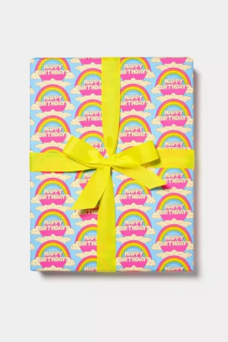 Red Cap Birthday Rainbows Wrapping Paper
