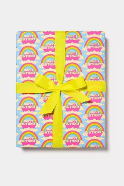 Red Cap Birthday Rainbows Wrapping Paper