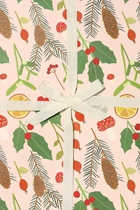 Red Cap Holiday Greens Wrapping Paper