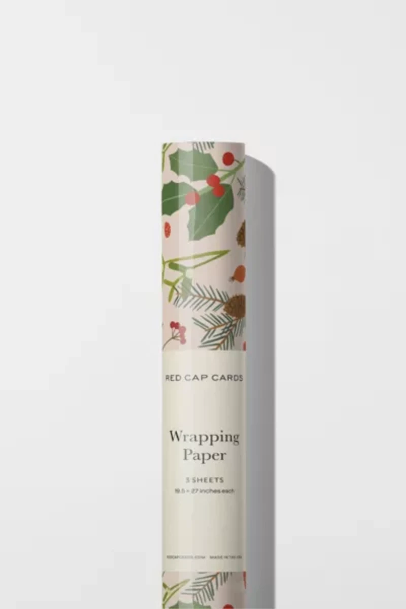 Red Cap Holiday Greens Wrapping Paper
