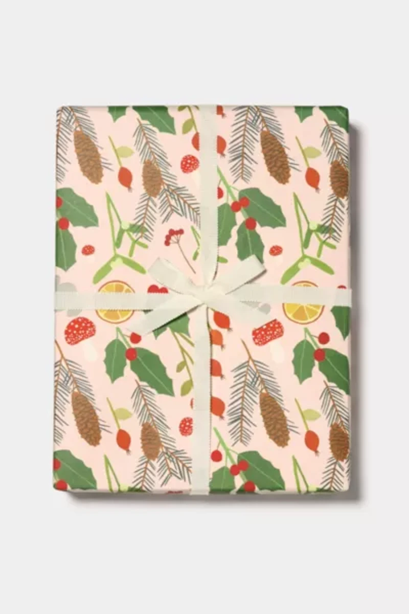 Red Cap Holiday Greens Wrapping Paper
