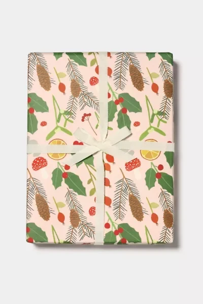 Red Cap Holiday Greens Wrapping Paper