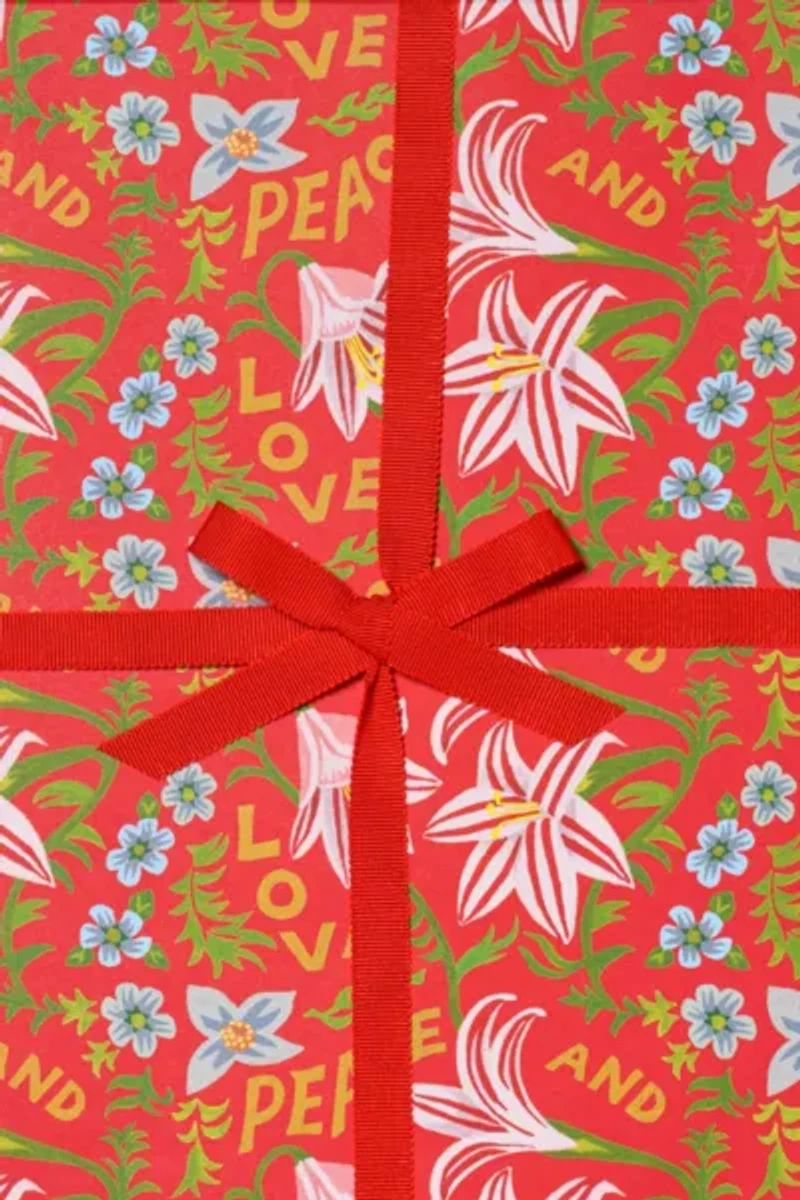 Red Cap Peace and Love Amaryllis Holiday Wrapping Paper
