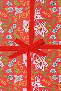 Red Cap Peace and Love Amaryllis Holiday Wrapping Paper