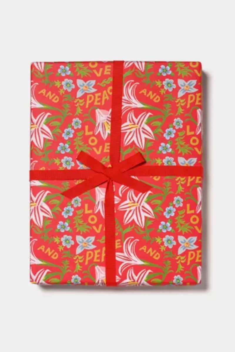 Red Cap Peace and Love Amaryllis Holiday Wrapping Paper