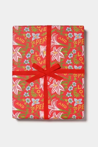 Red Cap Peace and Love Amaryllis Holiday Wrapping Paper
