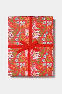 Red Cap Peace and Love Amaryllis Holiday Wrapping Paper