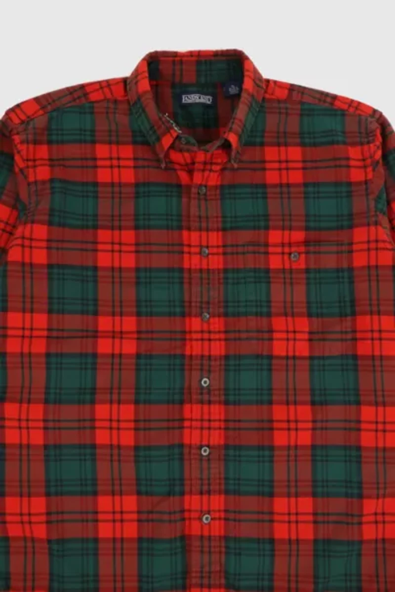 Vintage Frayed Red Plaid Button-Down Shirt