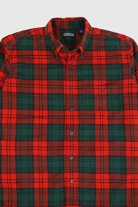Vintage Frayed Red Plaid Button-Down Shirt