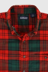 Vintage Frayed Red Plaid Button-Down Shirt