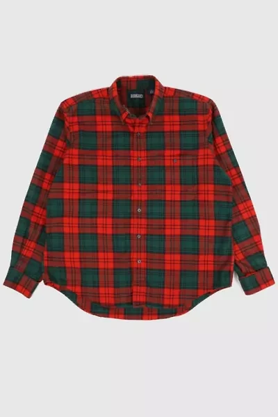 Vintage Frayed Red Plaid Button-Down Shirt