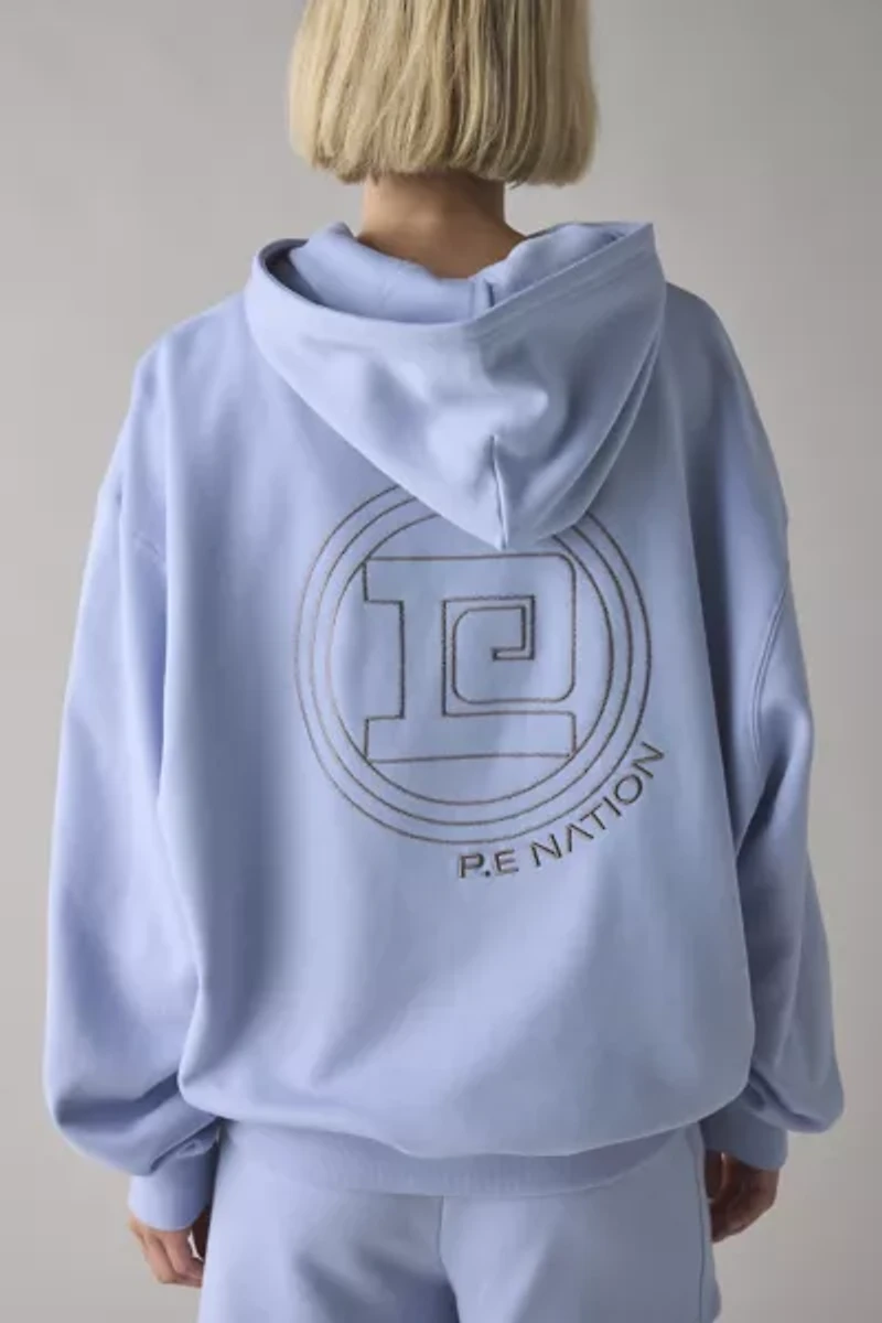 P.E Nation Dusty Blue Output Embroidered Graphic Hoodie Sweatshirt
