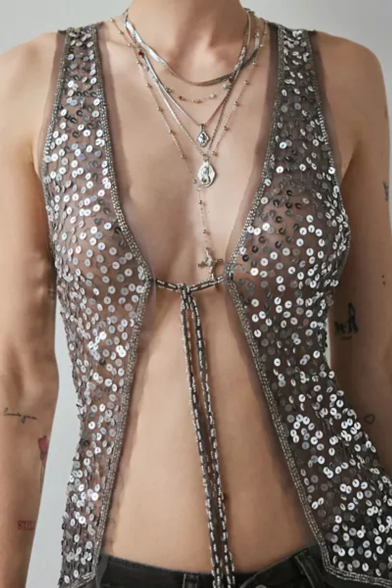 Kimchi Blue Kiki Sequin Tie-Front Vest Top