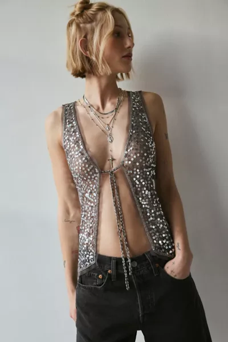 Kimchi Blue Kiki Sequin Tie-Front Vest Top