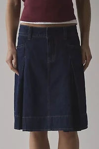 BDG Bookworm Pleated Denim Midi Skirt