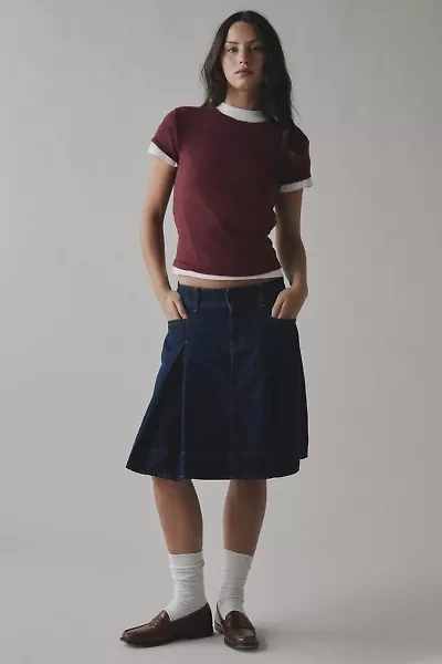 BDG Bookworm Pleated Denim Midi Skirt