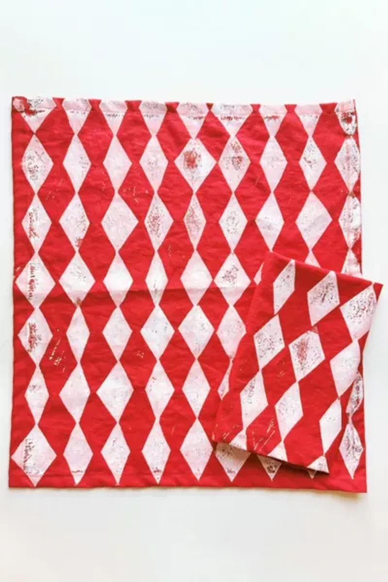 Julie Peach Block Printed Diamonds Napkin Set