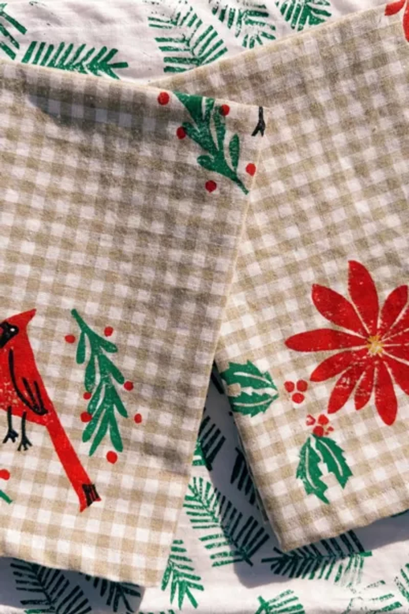 Julie Peach Block Printed Poinsettia Napkin Set