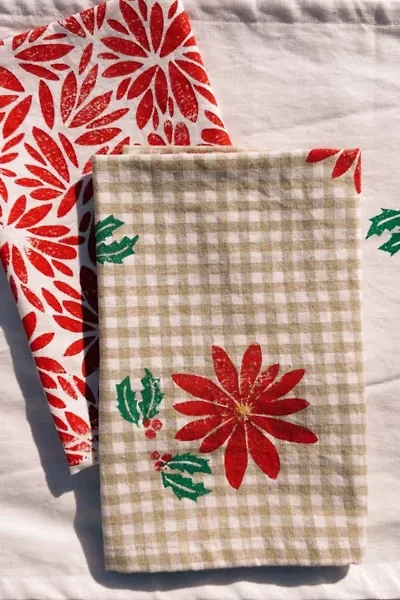 Julie Peach Block Printed Poinsettia Napkin Set