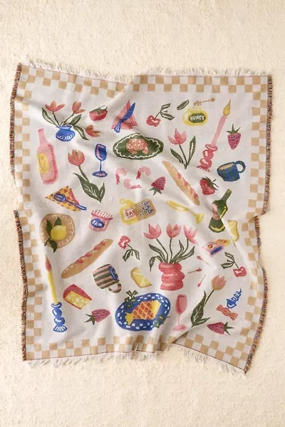 Picnic Scene Woven Throw Blanket