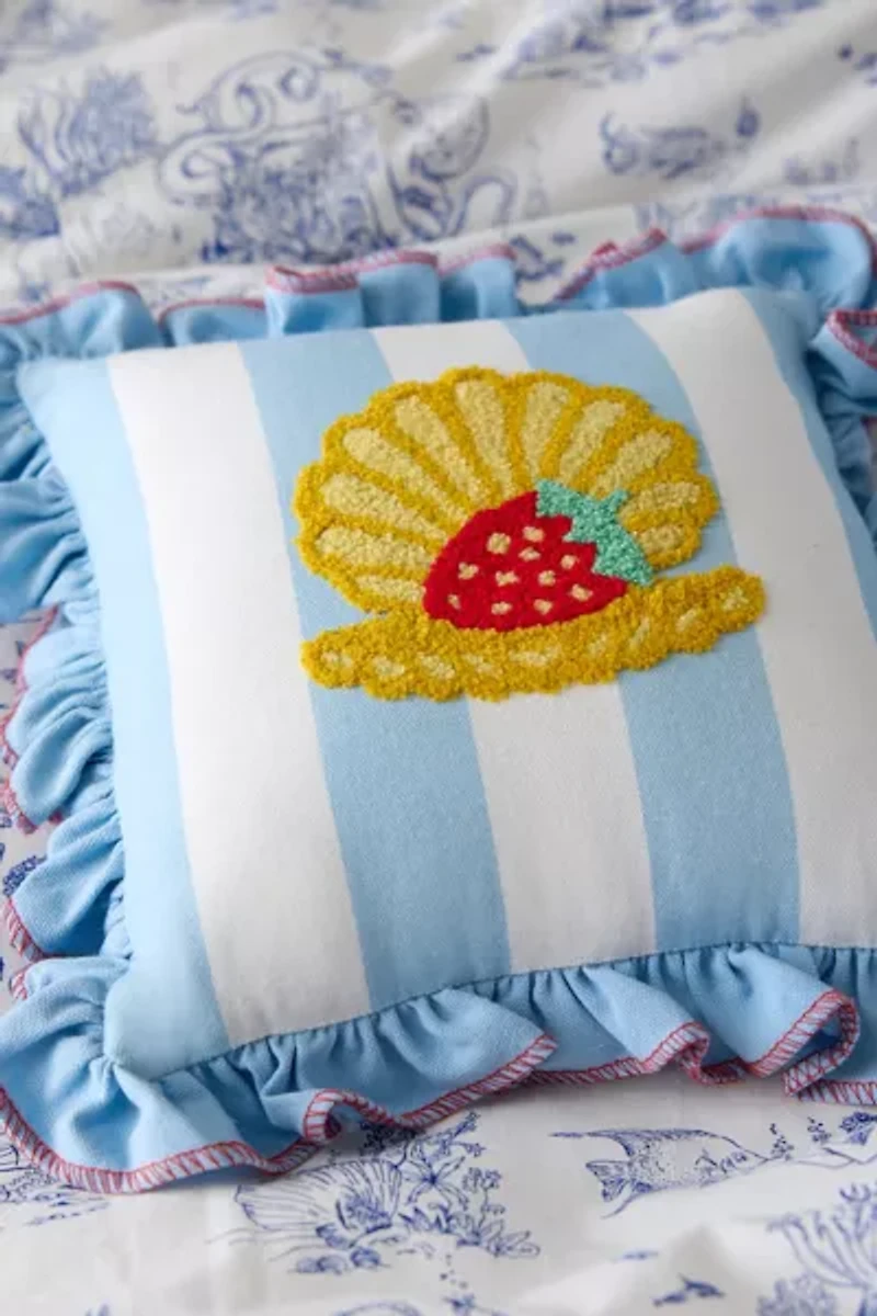 Palm B*tch Tufted Striped Ruffle Mini Throw Pillow