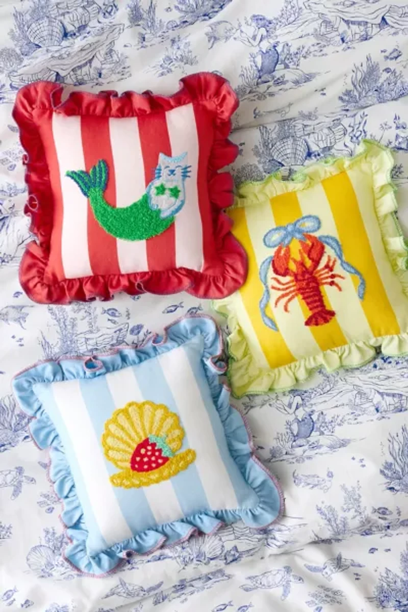 Palm B*tch Tufted Striped Ruffle Mini Throw Pillow