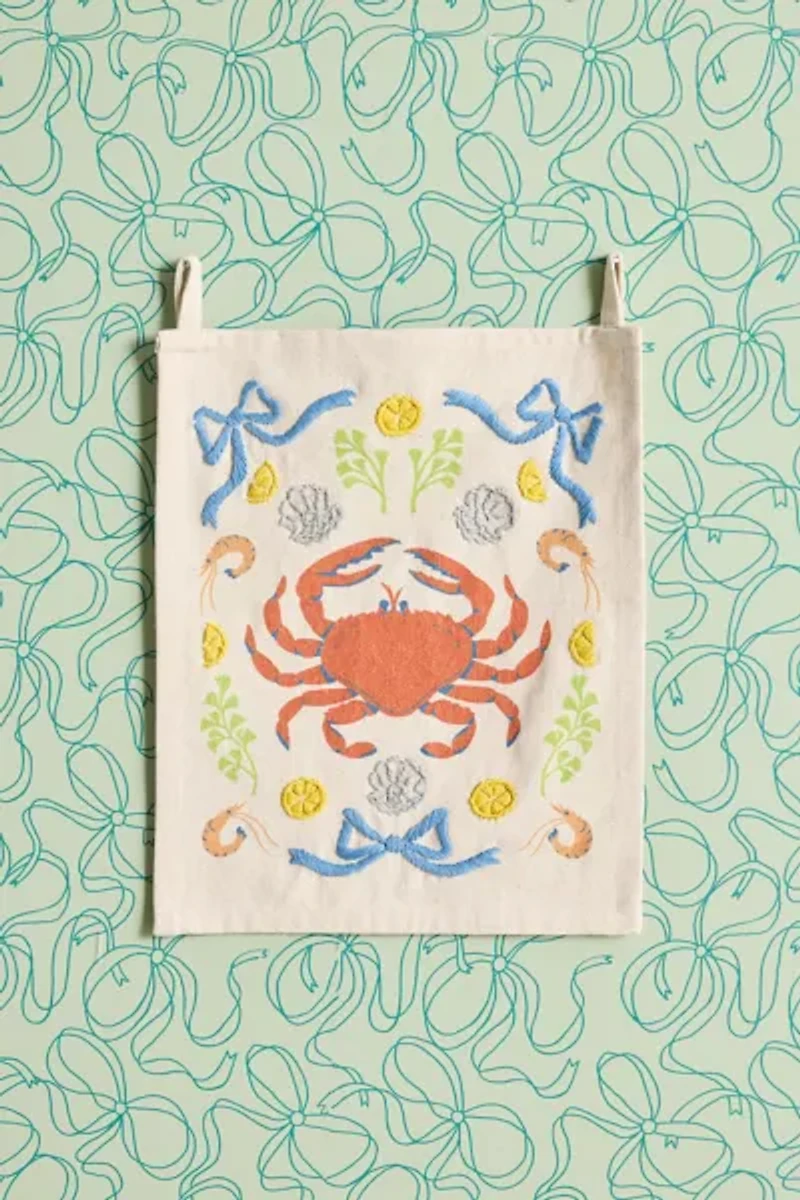 Fancy Crab Embroidered Flag Tapestry