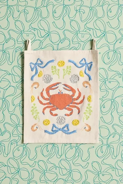 Fancy Crab Embroidered Flag Tapestry