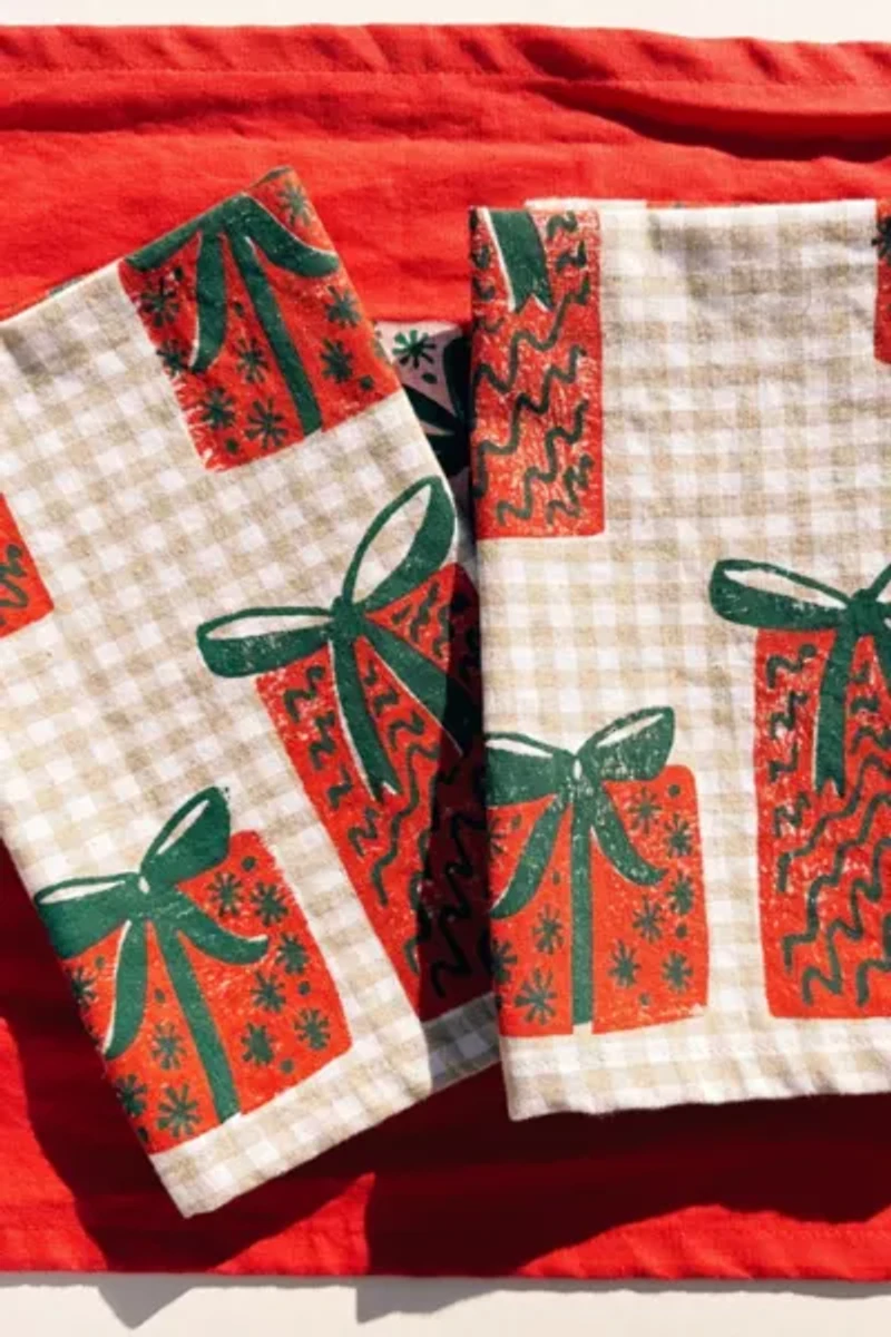 Julie Peach Block Printed Presents Napkin Set