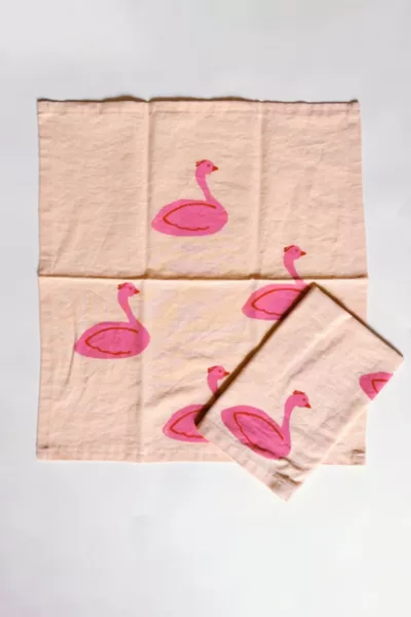 Julie Peach Block Printed Swans Napkin Set