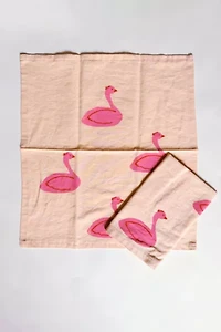 Julie Peach Block Printed Swans Napkin Set