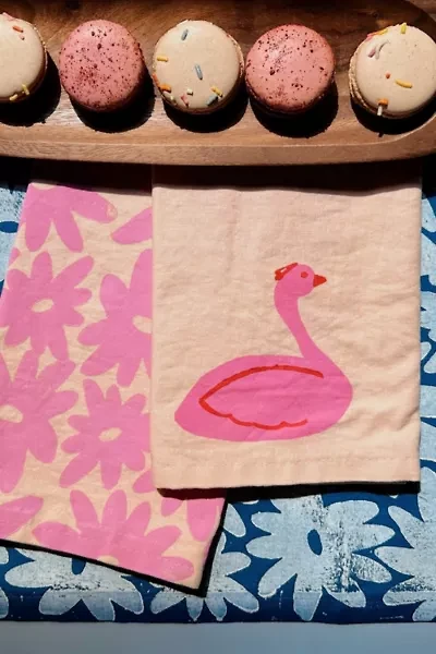 Julie Peach Block Printed Swans Napkin Set