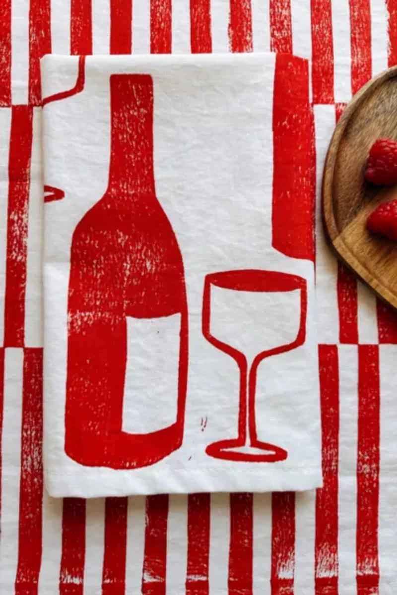Julie Peach Block Printed Wine Napkin Set