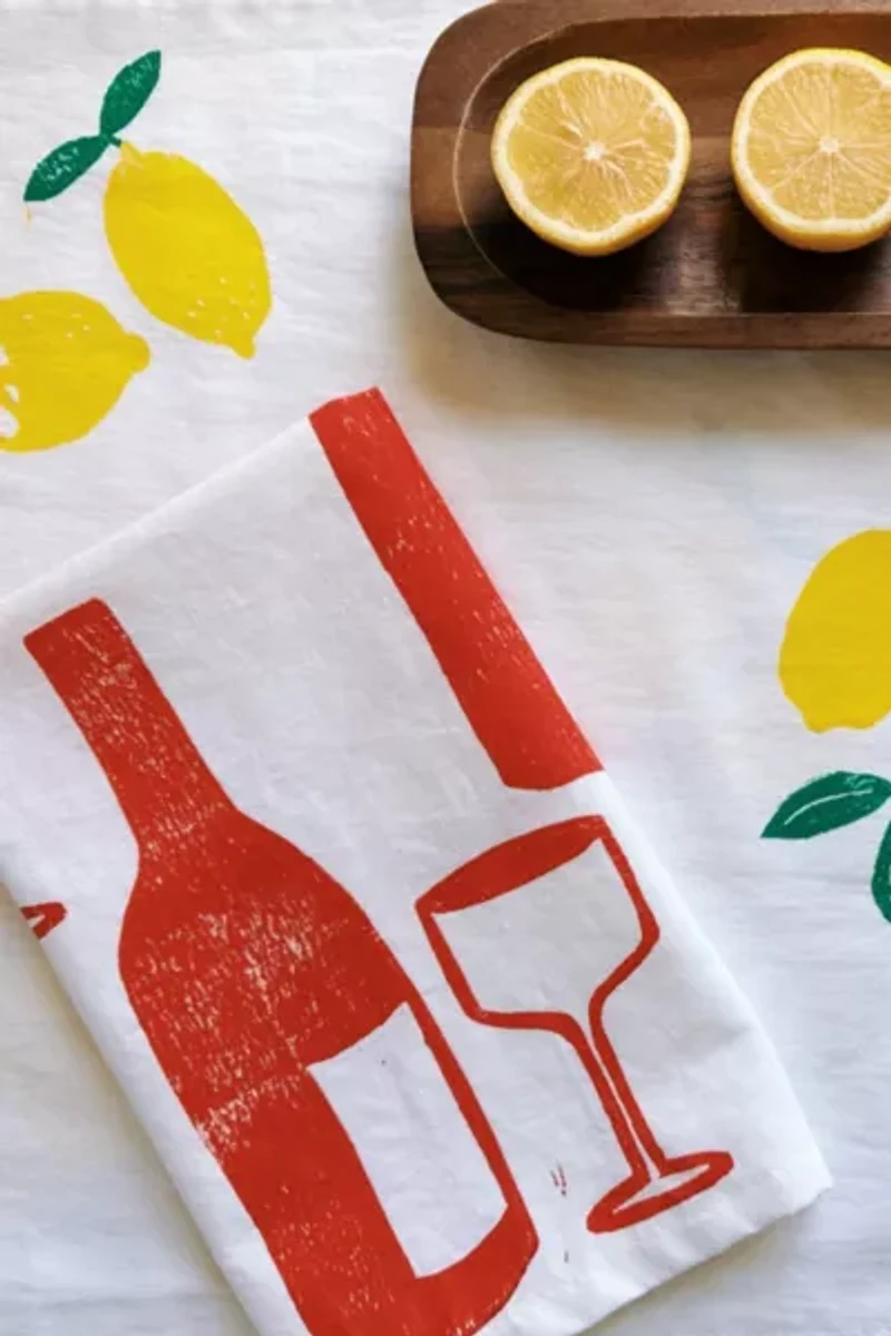 Julie Peach Block Printed Wine Napkin Set