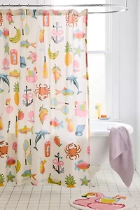 Tropical Vacay Icon Patterned Shower Curtain
