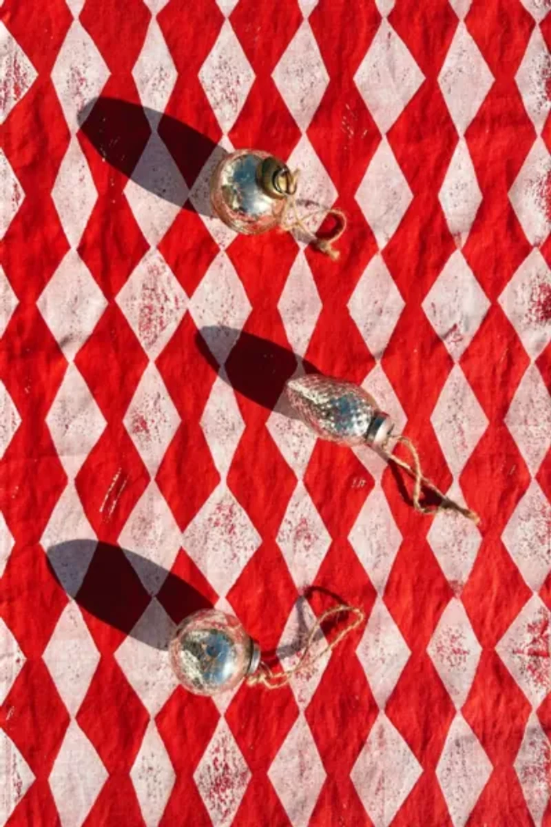 Julie Peach Block Printed Diamonds Table Runner