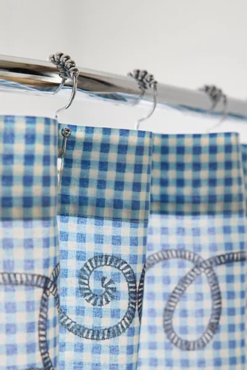 Jessie Gingham Floral Patterned Shower Curtain