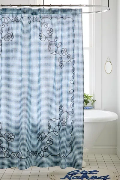 Jessie Gingham Floral Patterned Shower Curtain
