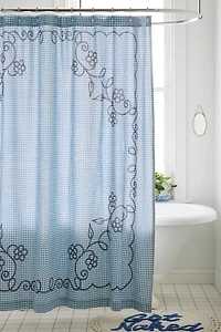 Jessie Gingham Floral Patterned Shower Curtain