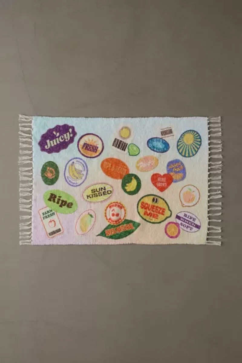 Fruit Sticker Collage Printed Rug