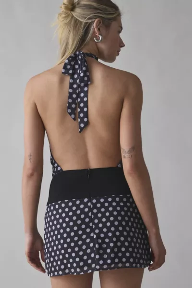 Motel Valina Polka Dot Halter Mini Dress