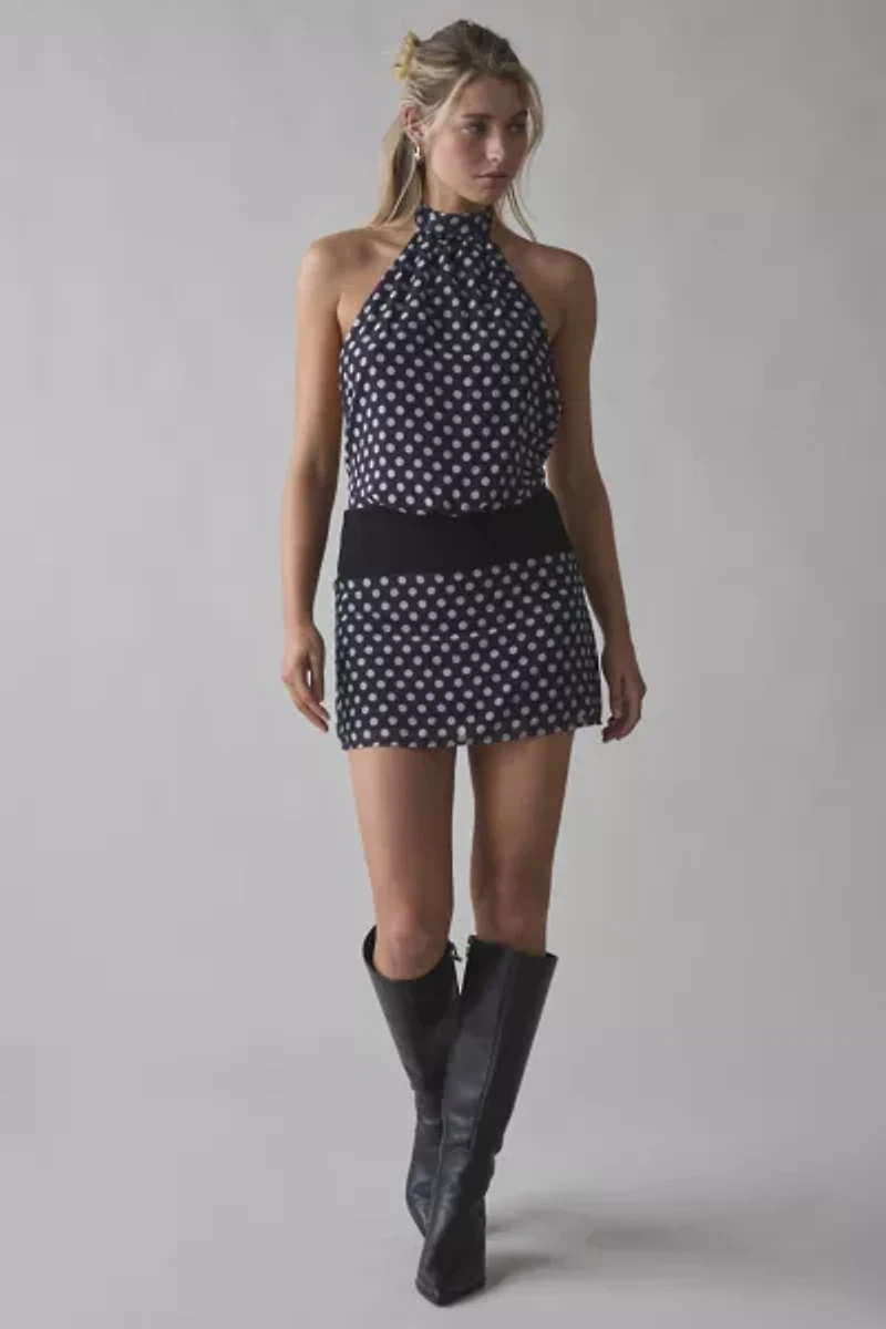Motel Valina Polka Dot Halter Mini Dress