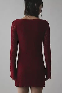 Motel Selvia Heart Flocked Mesh Bell Sleeve Mini Dress